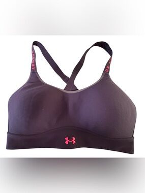 Under Armour Black Sports Bra with Pink Logo and Strap Accents Small